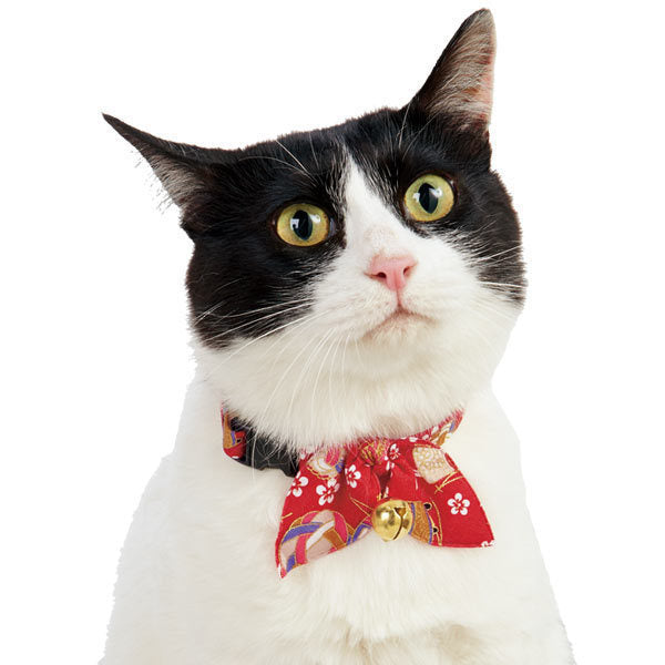 Necoichi Oribon Kimono Bow Tie Cat Collar Red