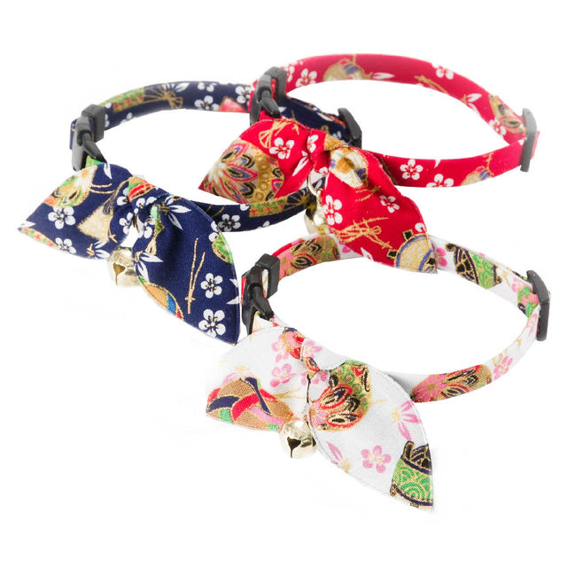 Necoichi Oribon Kimono Bow Tie Cat Collar Blue