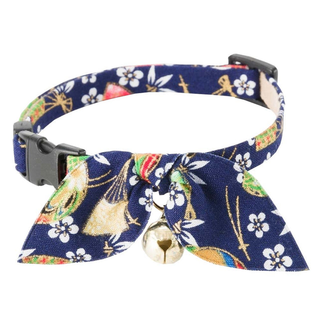 Necoichi Oribon Kimono Bow Tie Cat Collar Navy