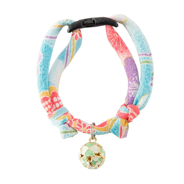 Necoichi Chirimen Cat Collar with Clover Bell Baby Blue
