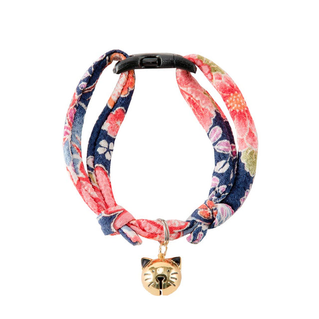 Necoichi Chirimen Hanabi Fireworks Cat Collar Navy
