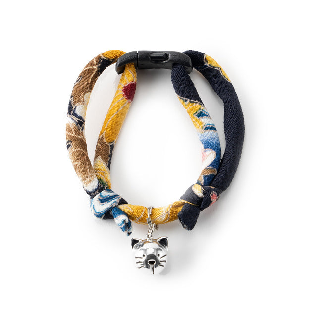 Necoichi Chirimen Hanabi Fireworks Cat Collar Midnight Blue