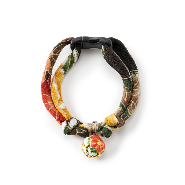 Necoichi Chirimen Plum Blossom Cat Collar Green