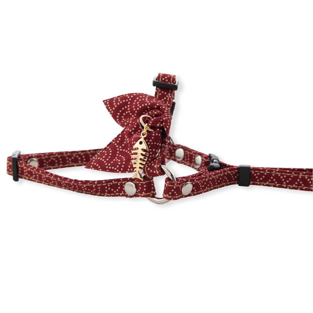 Necoichi ZEN Fish Charm Cat Harness & Leash Set Red