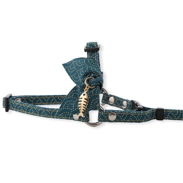 Necoichi ZEN Fish Charm Cat Harness & Leash Set Blue