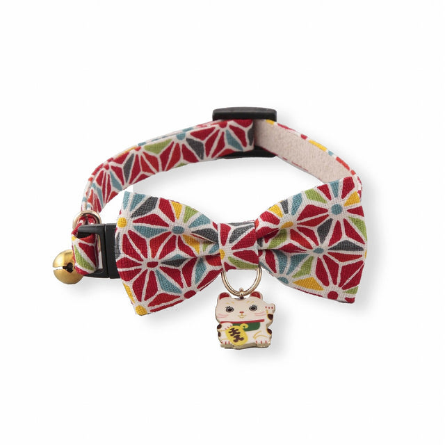 Necoichi Lucky Cat Charm Bow Tie Cat Collar Red