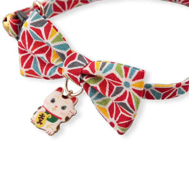 Necoichi Lucky Cat Charm Bow Tie Cat Collar Red