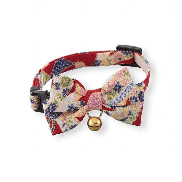 Necoichi Chirimen Kimono Bow Tie Cat Collar Red