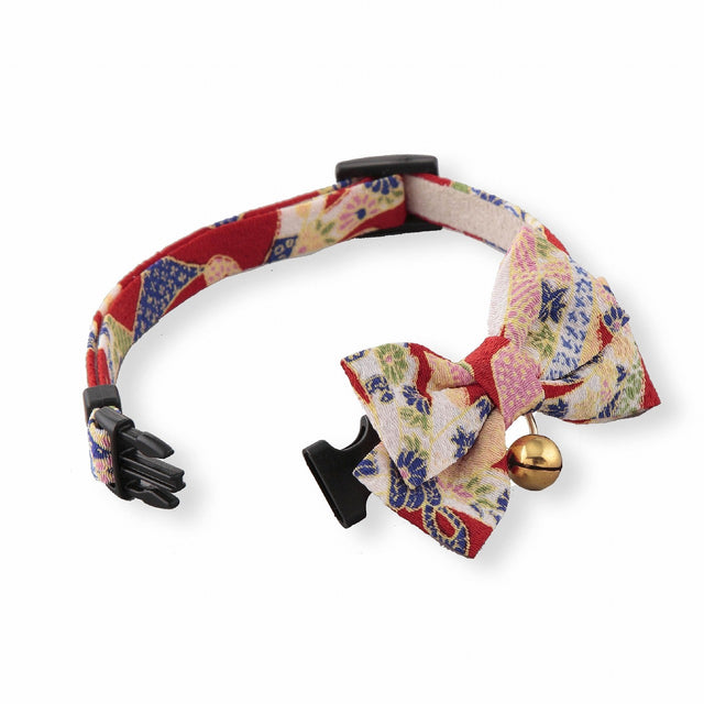 Necoichi Chirimen Kimono Bow Tie Cat Collar Red