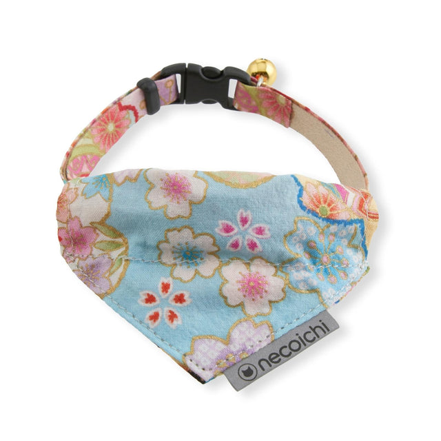 Necoichi Bandana Cat Collar With Air Tag Pocket (Blossoms Baby Blue)