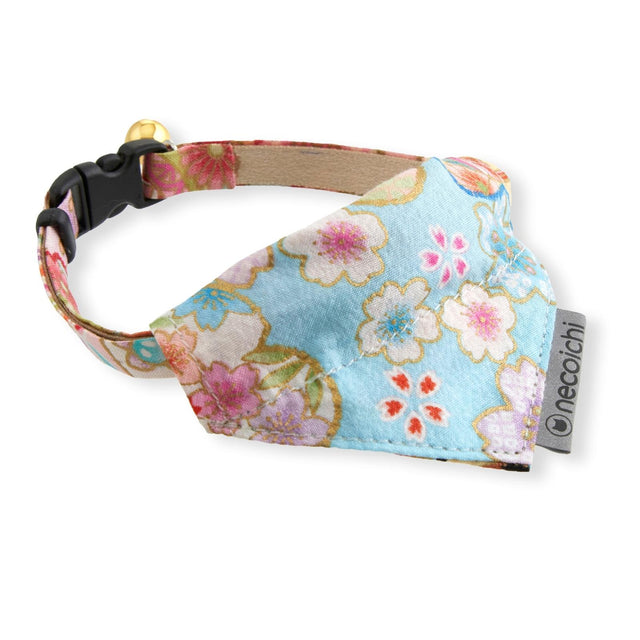 Necoichi Bandana Cat Collar With Air Tag Pocket (Blossoms Baby Blue)