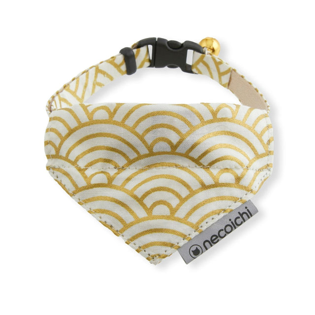 Necoichi Bandana Cat Collar With Air Tag Pocket (Gilded Wave White)