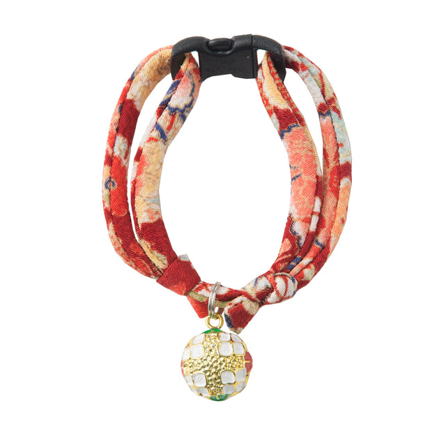 Necoichi Chirimen Temari Dynasty Cat Collar Red