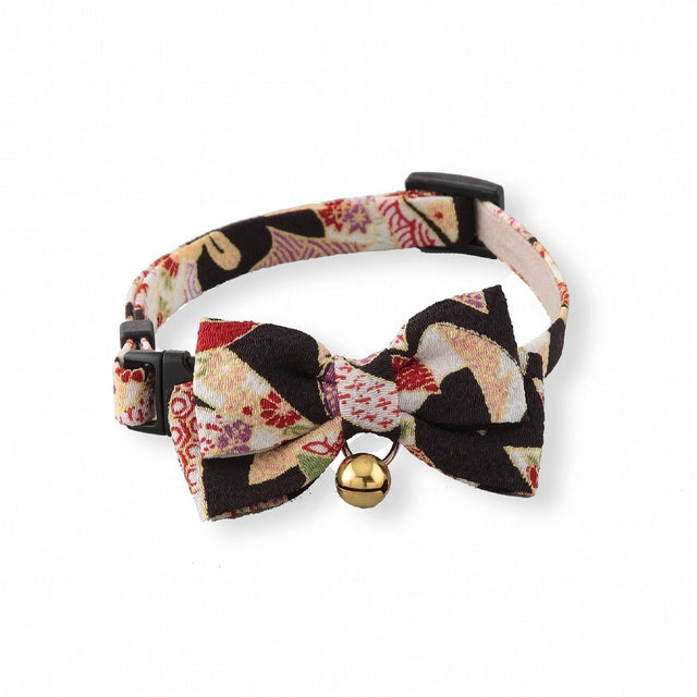 Necoichi Chirimen Kimono Bow Tie Cat Collar Black