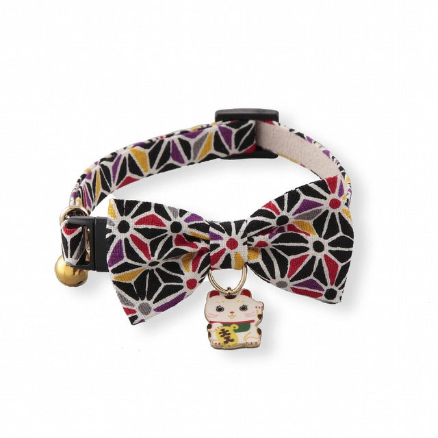 Necoichi Lucky Cat Charm Bow Tie Cat Collar Black